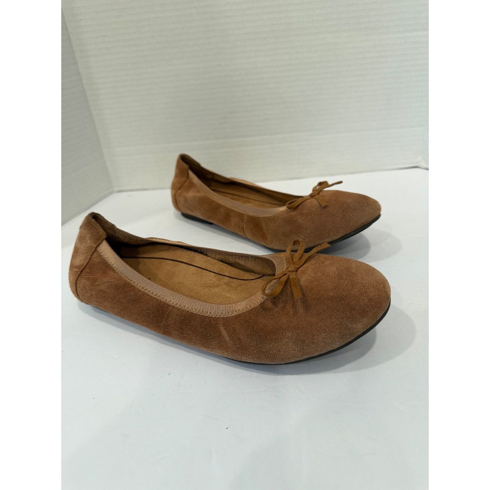 Vionic Liliana Tan Suede Comfort Supportive Bow Round Toe Ballet Flats 9 Wide - Picture 2 of 8